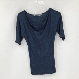 Michael Stars scoop cowl neck stripe blue shirt top blouse stretch knit One Size